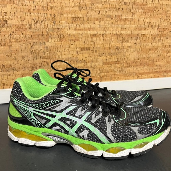 ASICS Gel-Nimbus 16 Mens Running Shoes Black Neon Green T4B4N Size 12 US